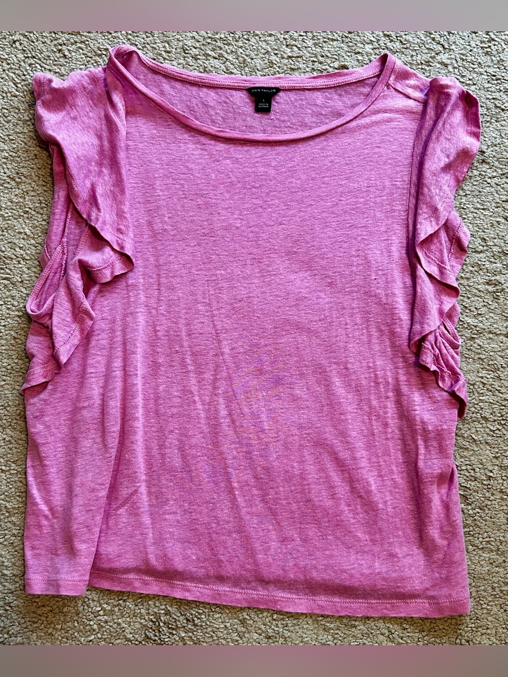 Ann Taylor Pink Ruffle Sleeve Tank Top